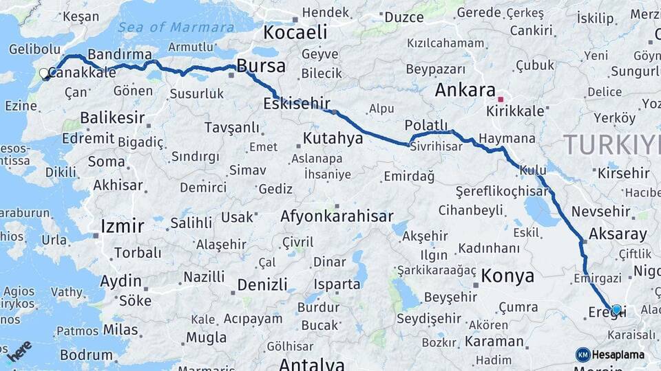 Ulukışla Çanakkale Arası Kaç Km - Yol Tarifi
