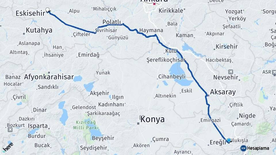 Niğde Ulukışla Eskişehir Arası Kaç Km - Yol Haritası