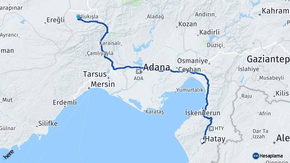 Niğde Ulukışla Hatay Arası Kaç Km - Yol Haritası