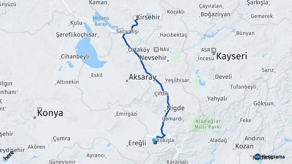 Niğde Ulukışla Kırşehir Arası Kaç Km - Yol Haritası
