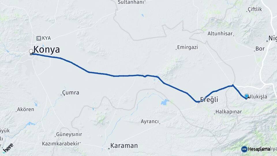 Niğde Ulukışla Konya Arası Kaç Km - Yol Haritası