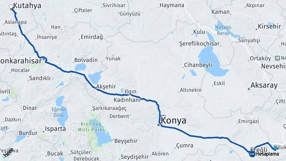 Niğde Ulukışla Kütahya Arası Kaç Km - Yol Haritası