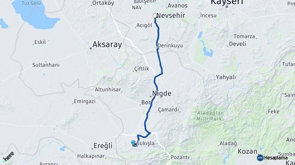 Niğde Ulukışla Nevşehir Arası Kaç Km - Yol Haritası