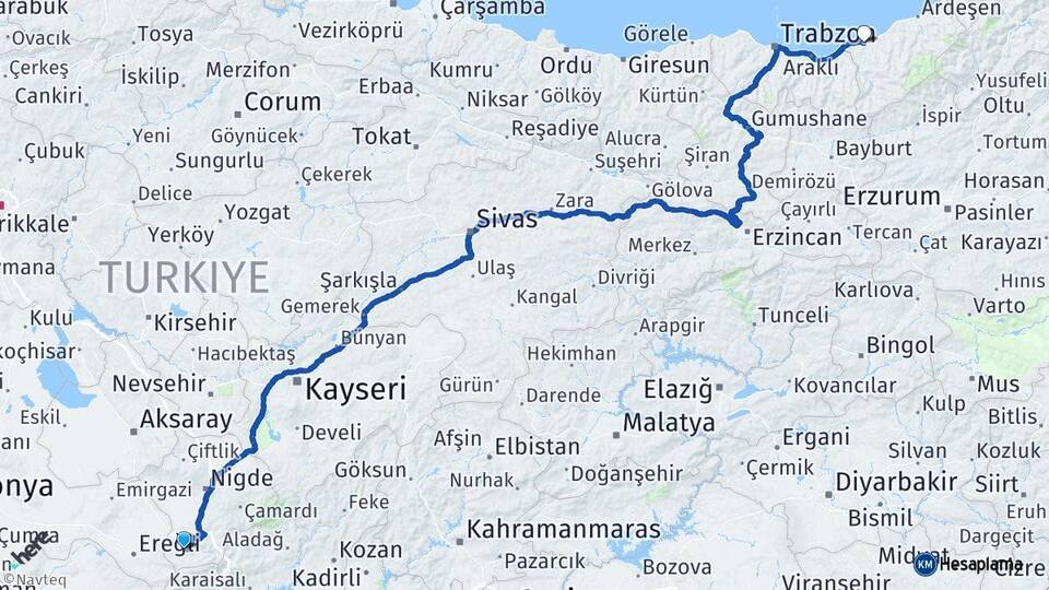 Niğde Ulukışla Rize Arası Kaç Km - Yol Haritası
