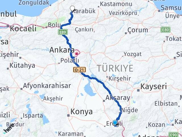 Niğde Ulukışla Safranbolu Karabük Arası Kaç Km - Yol Haritası