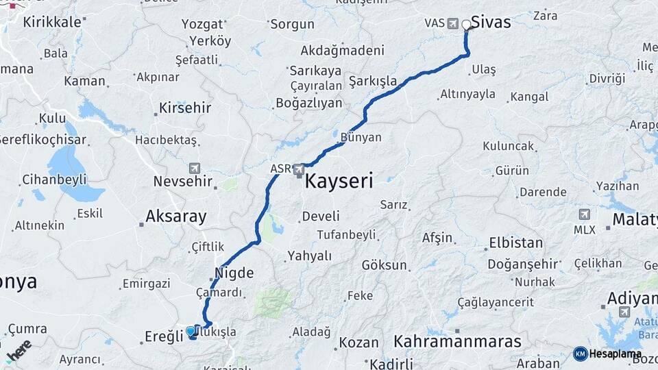 Niğde Ulukışla Sivas Arası Kaç Km - Yol Haritası