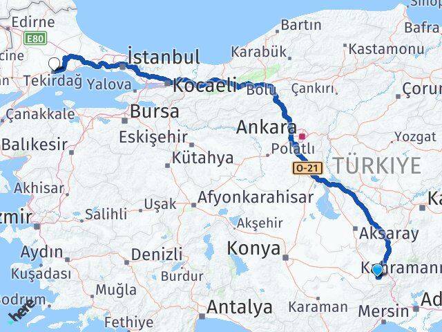 Niğde Ulukışla Tekirdağ Arası Kaç Km - Yol Haritası