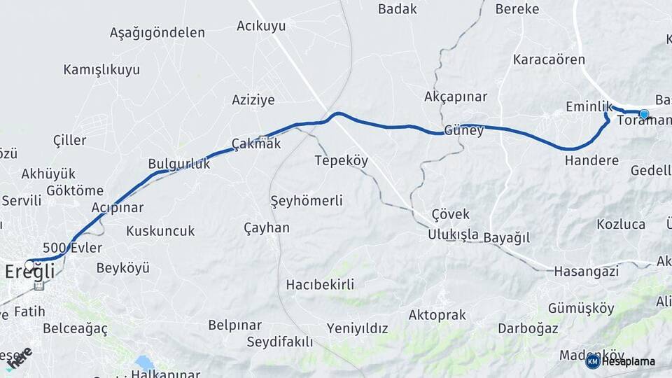 Toraman Ereğli Arası Kaç Km - Yol Tarifi