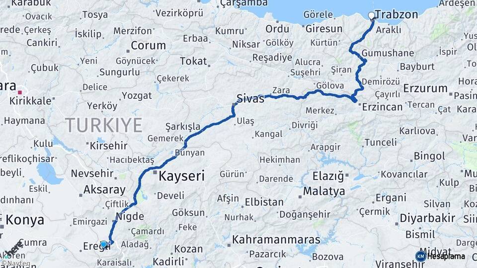Niğde Ulukışla Trabzon Arası Kaç Km - Yol Haritası