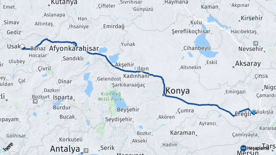 Niğde Ulukışla Uşak Arası Kaç Km - Yol Haritası
