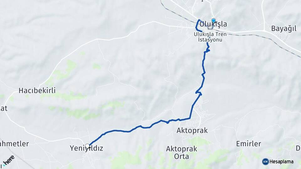 Niğde Ulukışla Yeniyıldız Ulukışla Arası Kaç Km - Yol Haritası