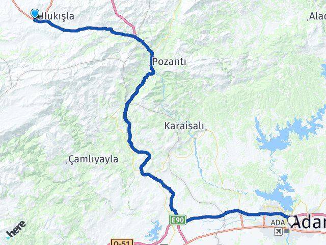 Niğde Ulukışla Yüreğir Adana Arası Kaç Km - Yol Haritası