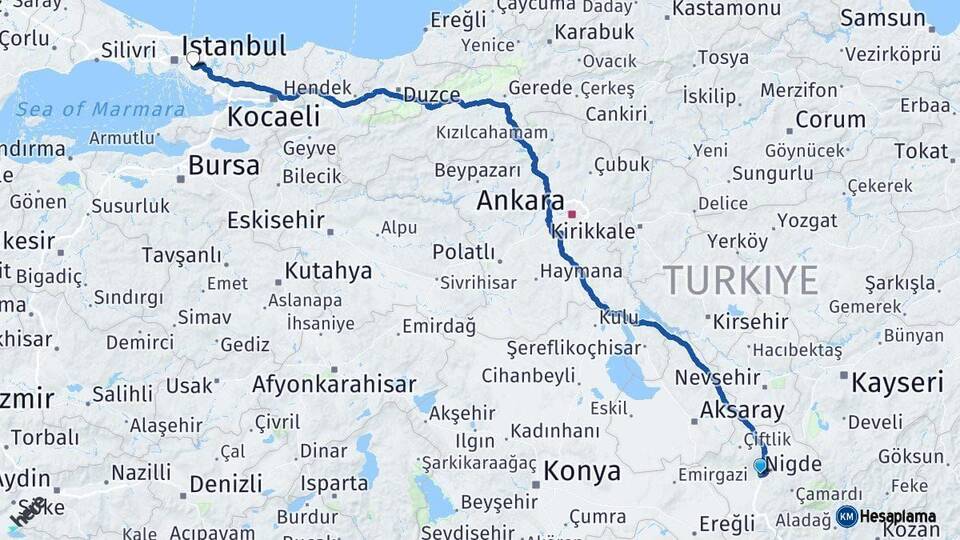 Niğde Ümraniye İstanbul Arası Kaç Km - Yol Haritası