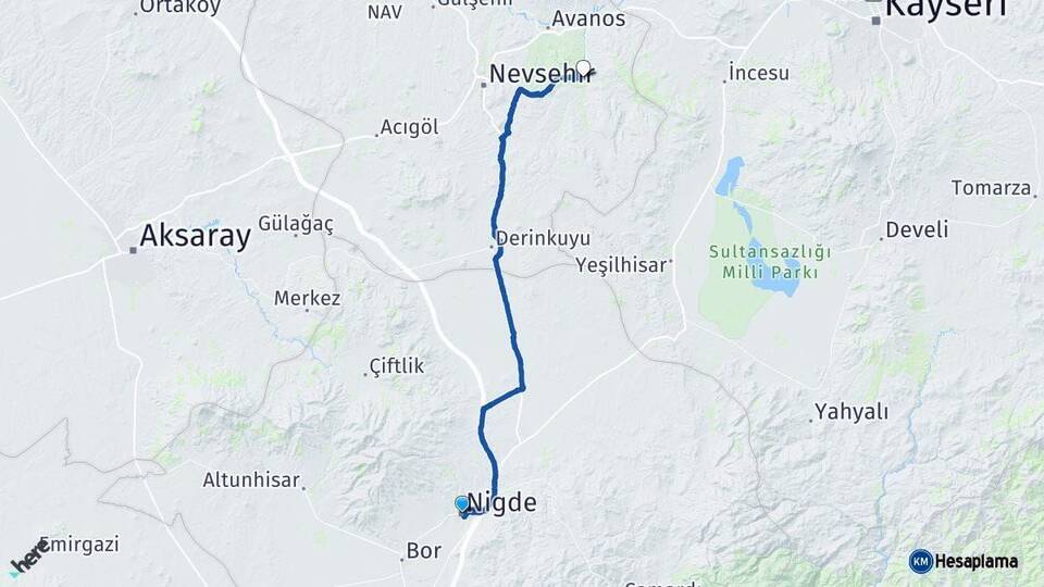 Niğde Ürgüp Nevşehir Arası Kaç Km - Yol Haritası