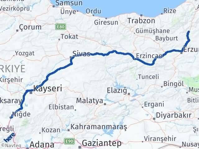 Niğde Uzundere Erzurum Arası Kaç Km - Yol Haritası