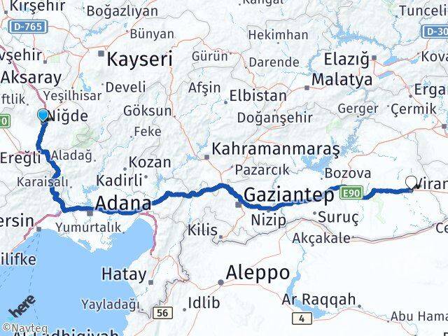 Niğde Viranşehir Şanlıurfa Arası Kaç Km - Yol Haritası