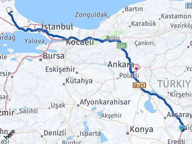 Niğde Vize Kırklareli Arası Kaç Km - Yol Haritası