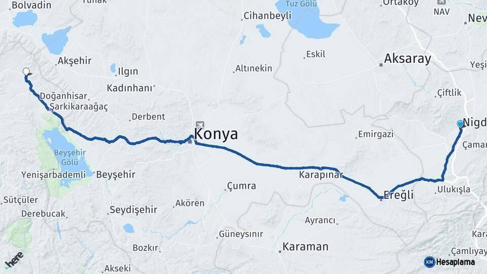Niğde Yalvaç Isparta Arası Kaç Km - Yol Haritası