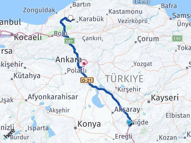 Niğde Yenice Karabük Arası Kaç Km - Yol Haritası