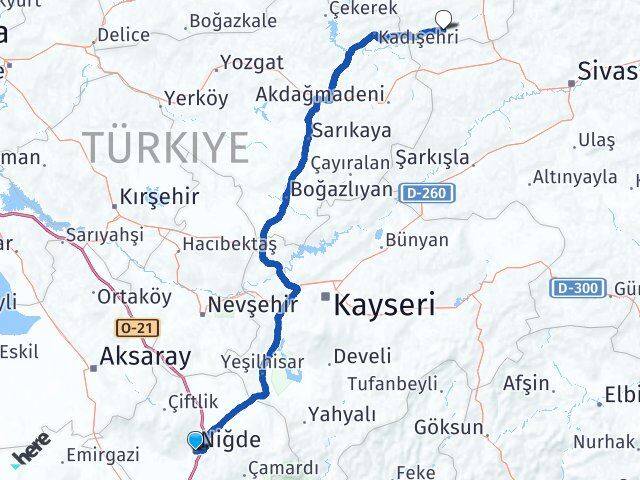 Niğde Yeşilyurt Tokat Arası Kaç Km - Yol Haritası