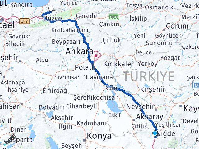 Niğde Yığılca Düzce Arası Kaç Km - Yol Haritası