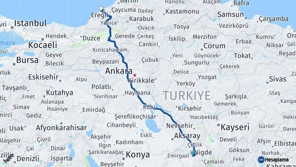 Niğde Zonguldak Arası Kaç Km - Yol Haritası