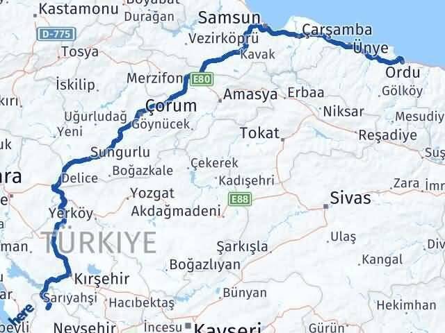 Ordu Ağaçören Aksaray Arası Kaç Km - Yol Haritası