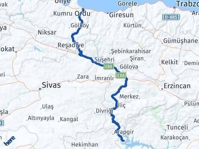 Ordu Ağın Elazığ Arası Kaç Km - Yol Haritası