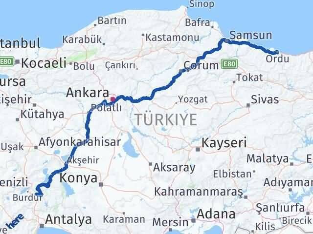 Ordu Ağlasun Burdur Arası Kaç Km - Yol Haritası