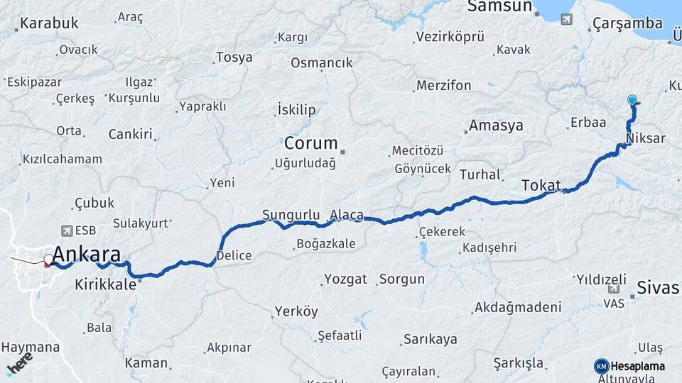 Ordu Akkuş Ankara Arası Kaç Km - Yol Haritası