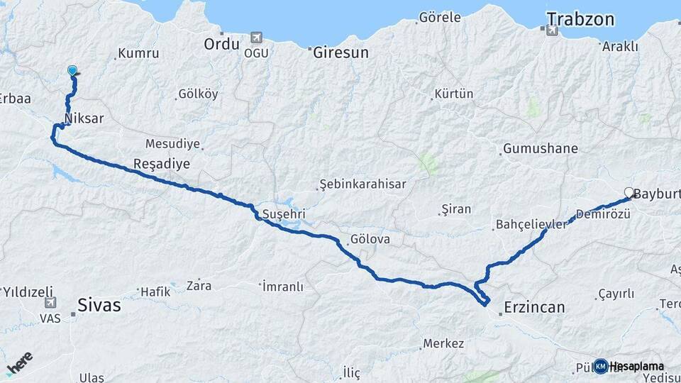 Akkuş Bayburt Arası Kaç Km - Yol Tarifi