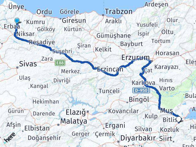 Akkuş Bitlis Arası Kaç Km - Yol Tarifi
