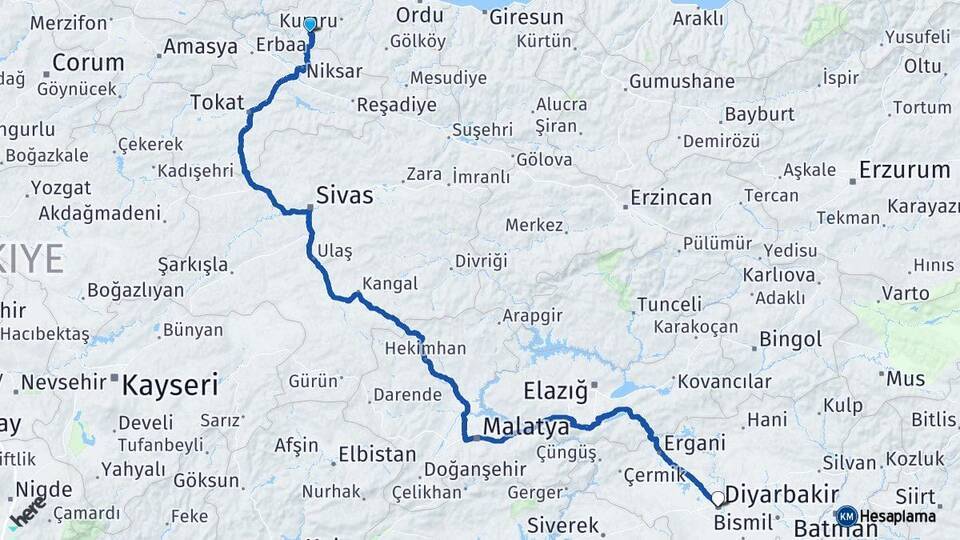 Akkuş Diyarbakır Arası Kaç Km - Yol Tarifi