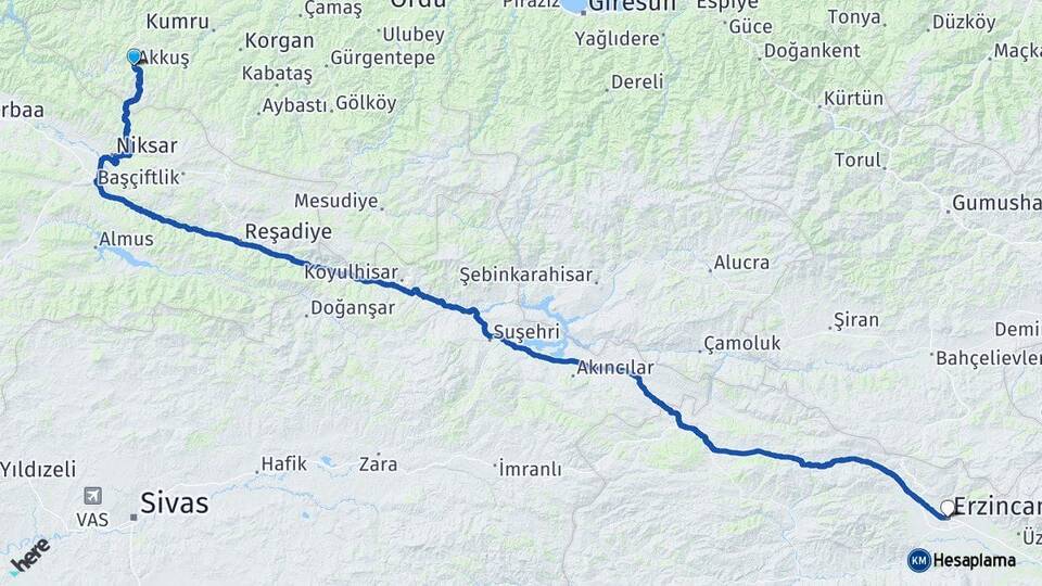 Akkuş Erzincan Arası Kaç Km - Yol Tarifi