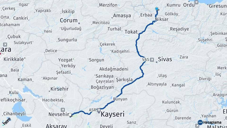 Akkuş Nevşehir Arası Kaç Km - Yol Tarifi