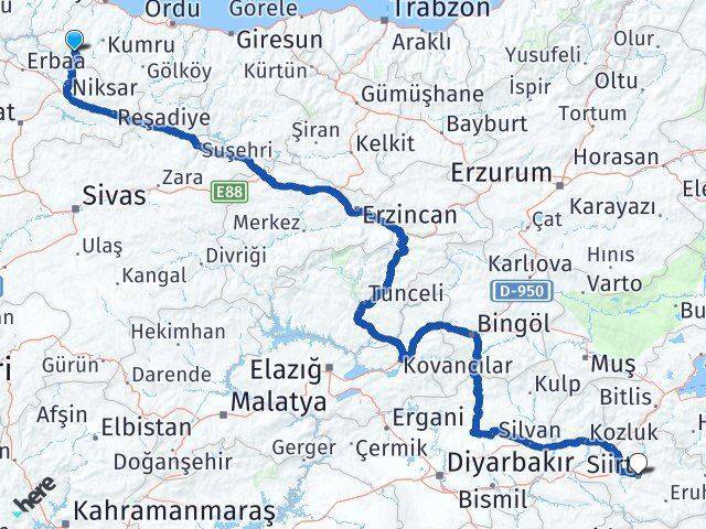 Akkuş Siirt Arası Kaç Km - Yol Tarifi