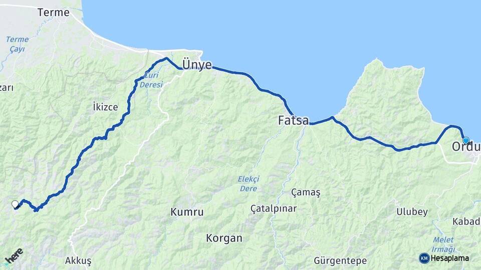 Ordu Akpınar Akkuş Arası Kaç Km - Yol Haritası