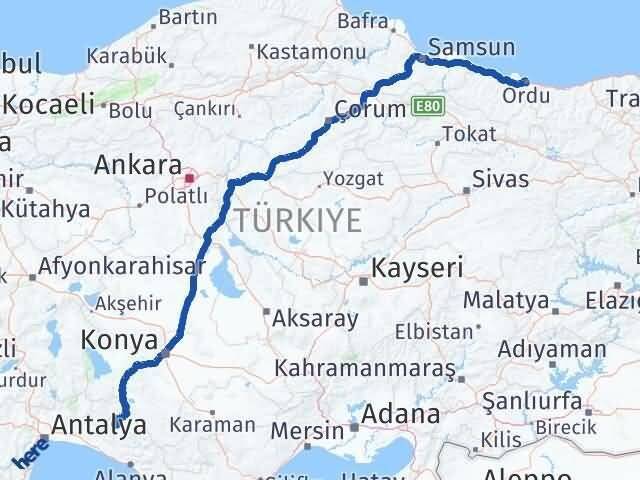 Ordu Akseki Antalya Arası Kaç Km - Yol Haritası