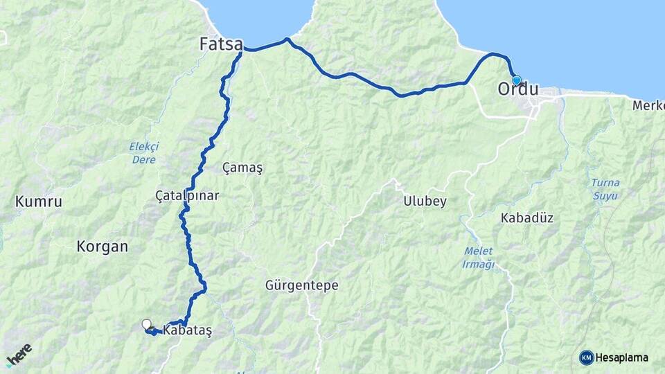Ordu Alankent Kabataş Arası Kaç Km - Yol Haritası