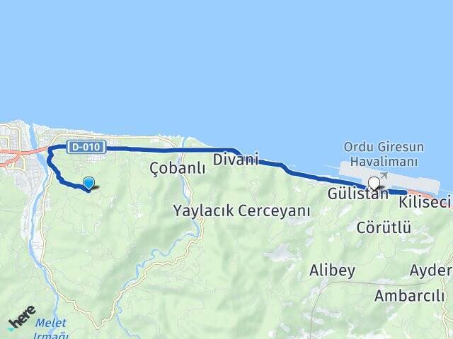 Akçatepe Ordu Giresun Havalimanı Arası Kaç Km - Yol Tarifi