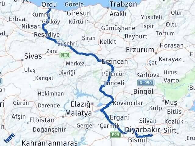 Altınordu Batman Arası Kaç Km - Yol Tarifi