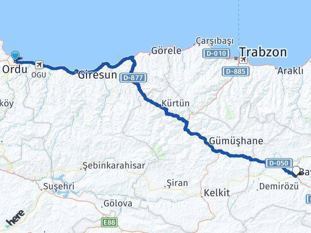 Altınordu Bayburt Arası Kaç Km - Yol Tarifi