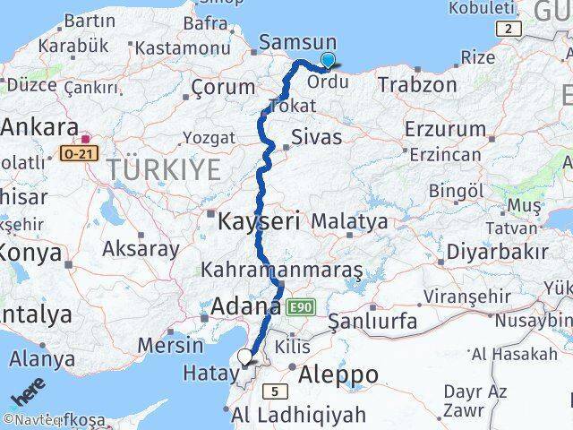 Altınordu Hatay Arası Kaç Km - Yol Tarifi