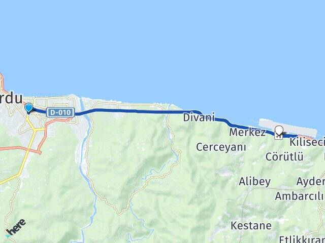 Şirinevler Ordu Giresun Havalimanı Arası Kaç Km - Yol Tarifi