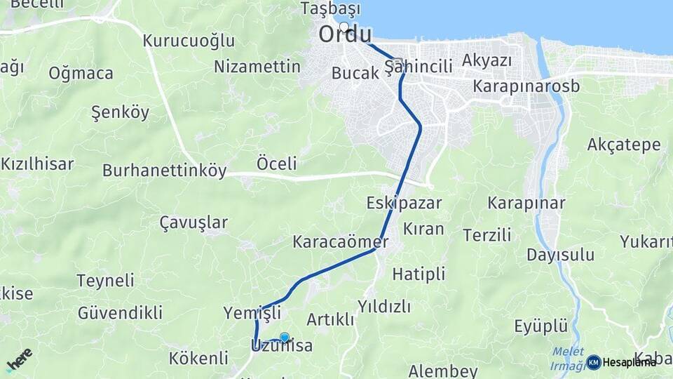Uzunisa Ordu Arası Kaç Km - Yol Tarifi