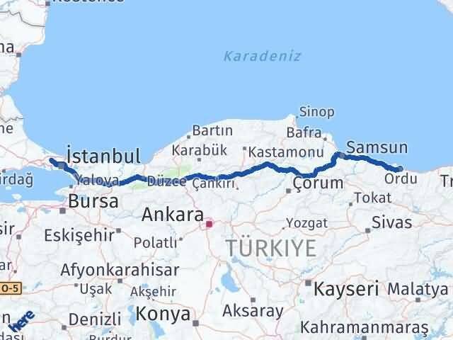 Ordu Arnavutköy İstanbul Arası Kaç Km - Yol Haritası