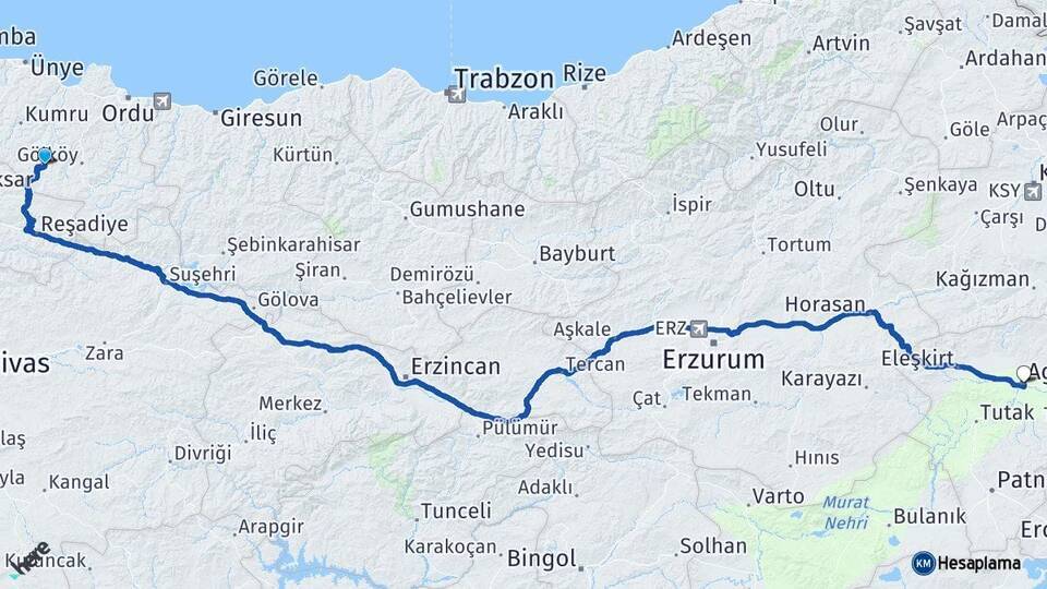 Aybastı Ağrı Arası Kaç Km - Yol Tarifi