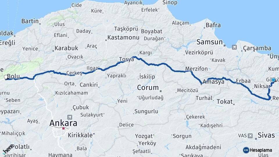 Aybastı Bolu Arası Kaç Km - Yol Tarifi