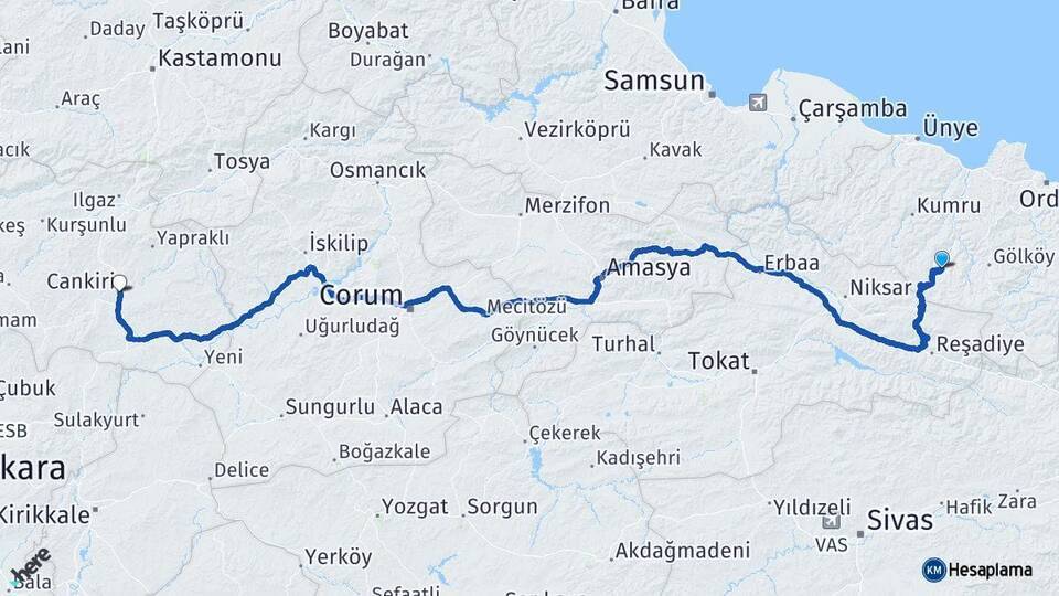 Aybastı Çankırı Arası Kaç Km - Yol Tarifi