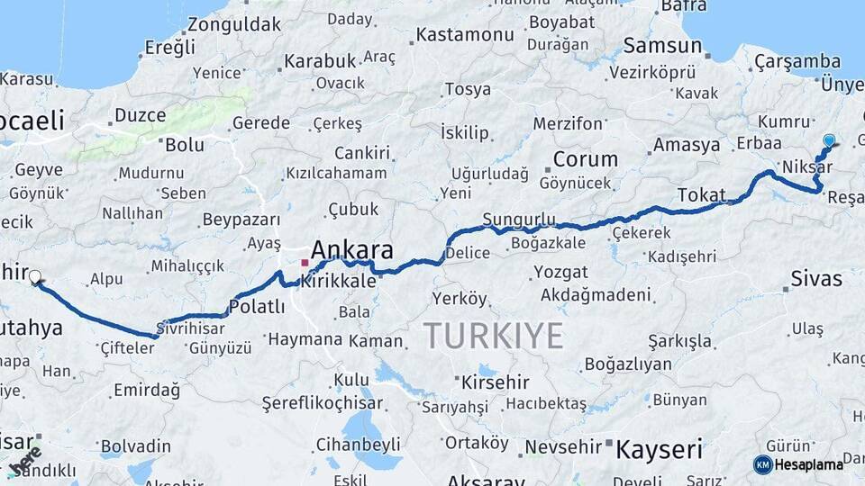 Aybastı Eskişehir Arası Kaç Km - Yol Tarifi